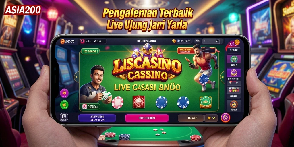 Screenshot utama ASIA200 menampilkan dealer live dan suasana kasino yang mendebarkan.