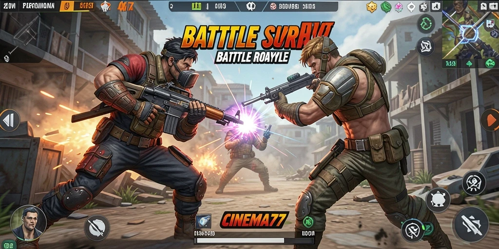 Gameplay seru dalam CINEMA77 dengan aksi Battle Royale yang mendebarkan.