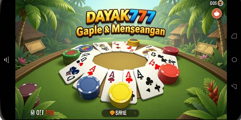 Screenshot utama DAYAK777 menampilkan gameplay Gaple yang seru dan interaktif.