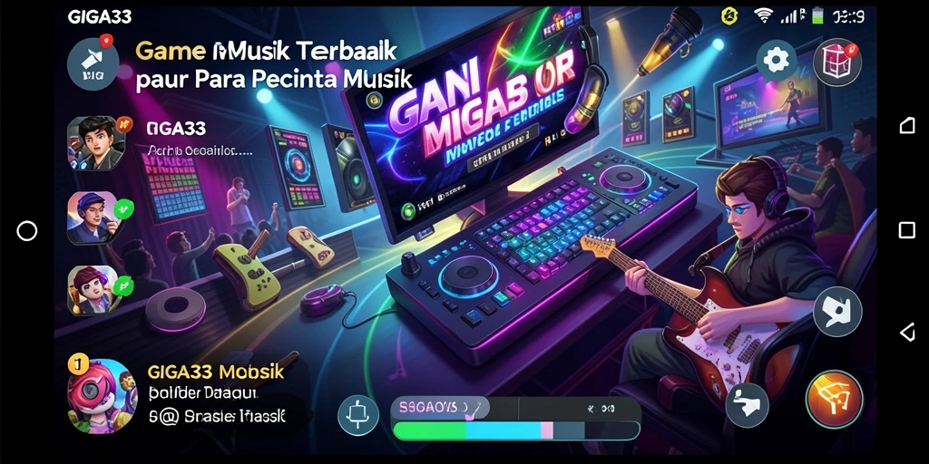 Screenshot GIGA33 menampilkan gameplay interaktif dengan musik.