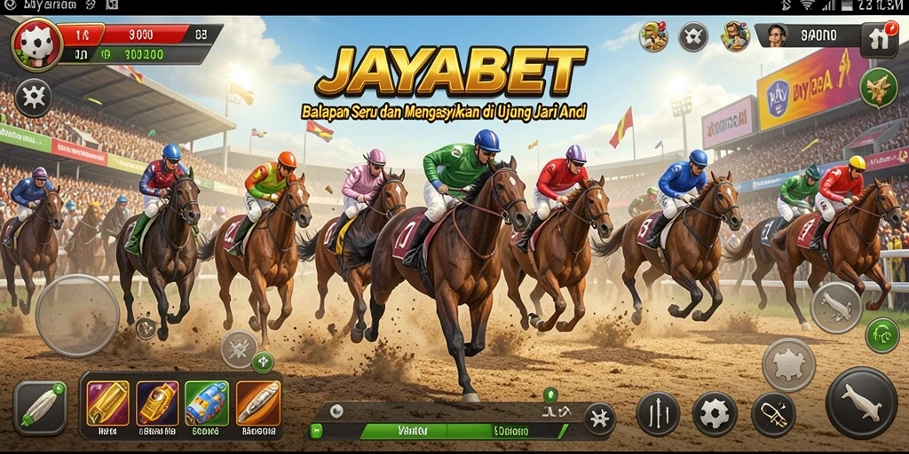 Tangkapan layar gameplay JAYABET yang menunjukkan balapan seru di lintasan.