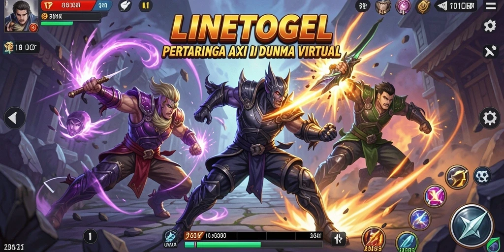 Screenshot gameplay LINETOGEL menampilkan pertarungan seru antara karakter-karakter unik.