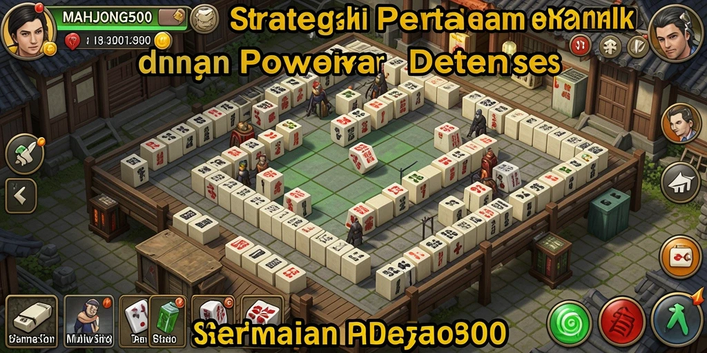 Tampilan gameplay seru dari MAHJONG500 dalam menyusun strategi Tower Defense.