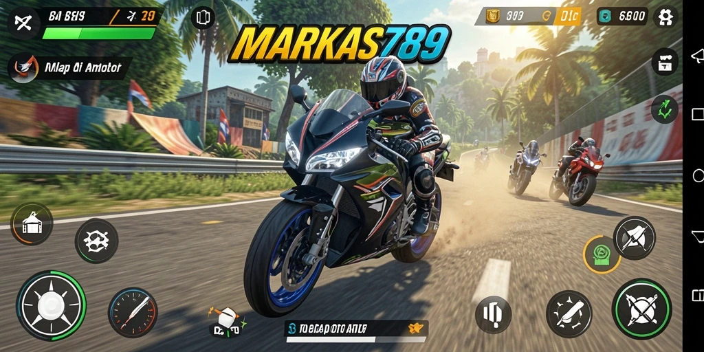 Tampilan gameplay balap motor yang mendebarkan di MARKAS789.