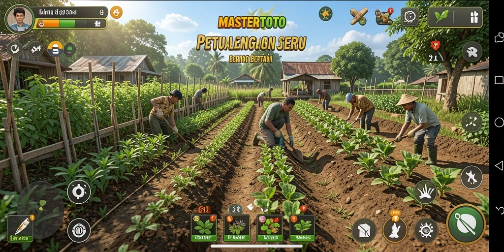 Screenshot permainan MASTERTOTO dengan aktivitas bertani yang menyenangkan.