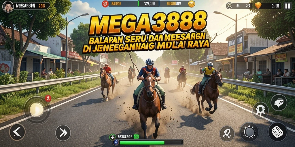 Screenshot gameplay MEGA388 menampilkan aksi balapan yang intens.