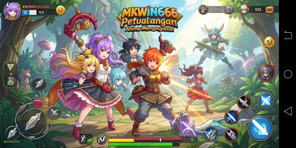 Screenshot gameplay MKWIN666 menampilkan pertarungan karakter anime yang seru.